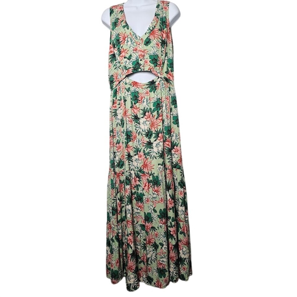 Lost + Wander Island Hopper Dress Women L Mint Floral Cutout Tiered Maxi NWT - Picture 10 of 10